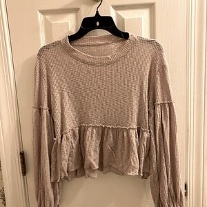 Altar'd State Pink Long Sleeve Babydoll Ruffle Top